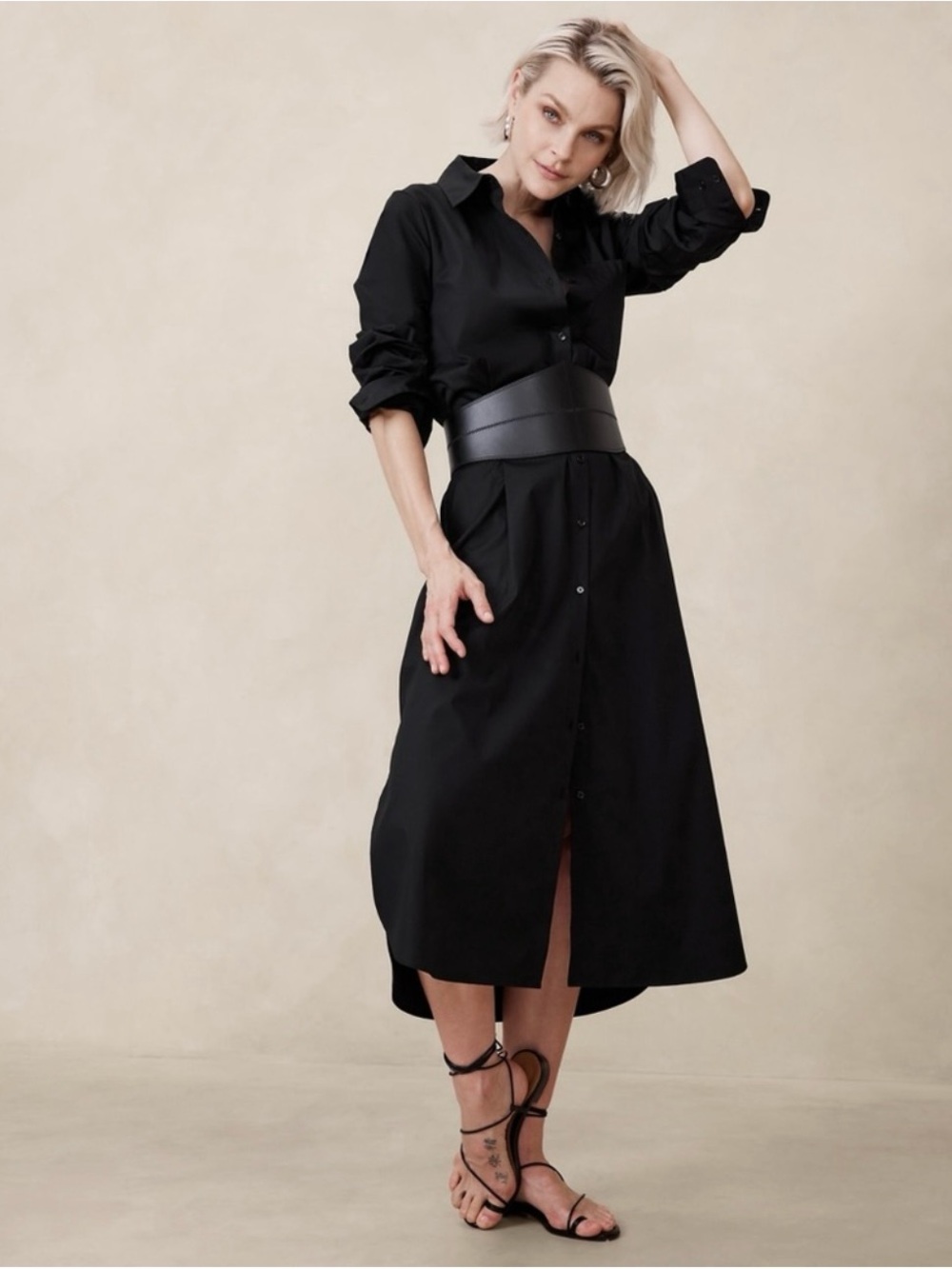 Banana Republic Black Button-Front Midi Skirt